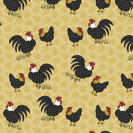 Fabric - Benartex Lt Gold Heartland Rooster - 13356-30, 13356B-30