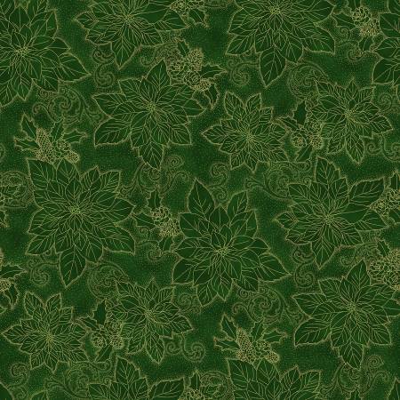 Fabric - Winter, Hunter/Gold Christmas Splendor # W7782H-60G