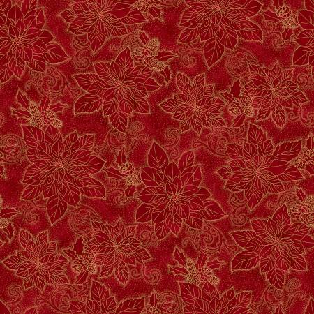 Fabric - Winter, Scarlet/Gold Christmas Splendor # W7782H-78G Metallic by Hoffman