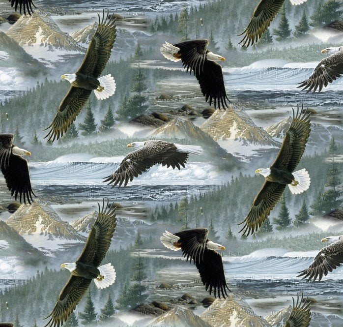 Fabric - Soaring Along The Shore, Animal Traditions by David Textiles AL-3269-8C, 44"