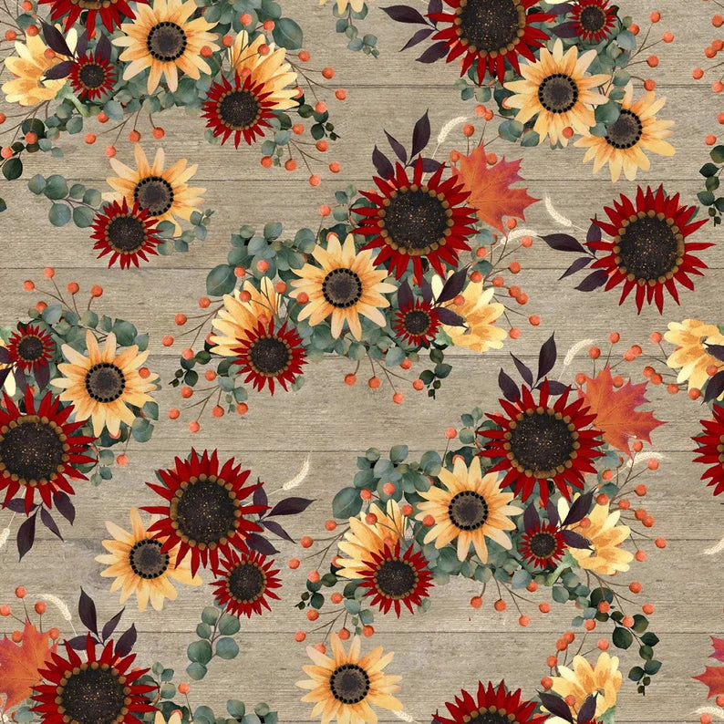 Fabric - 3 Wishes, Happy Fall Flowers DR 18120-TAN-CTN-D