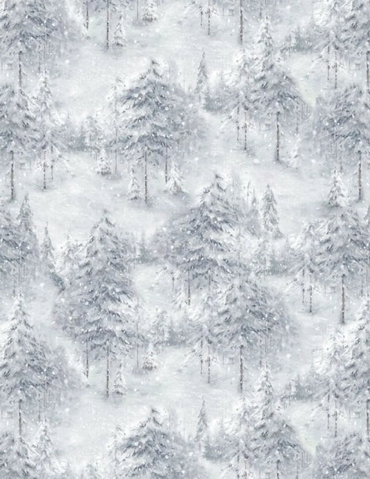 Fabric - Woodland Frost, Trees in Gray 44", 17784-914